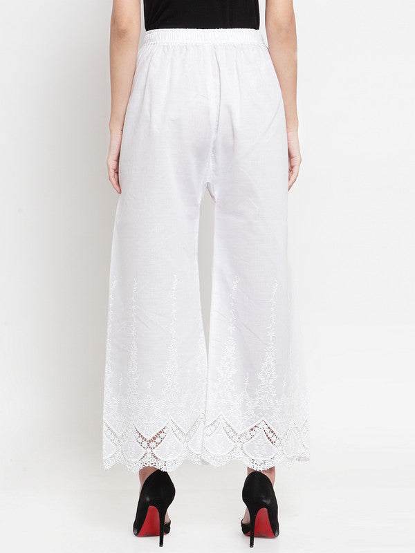 Clora White Straight Chikan Palazzo