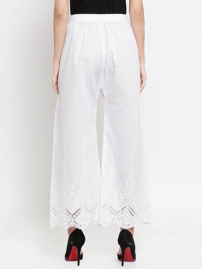 Clora White Straight Chikan Palazzo