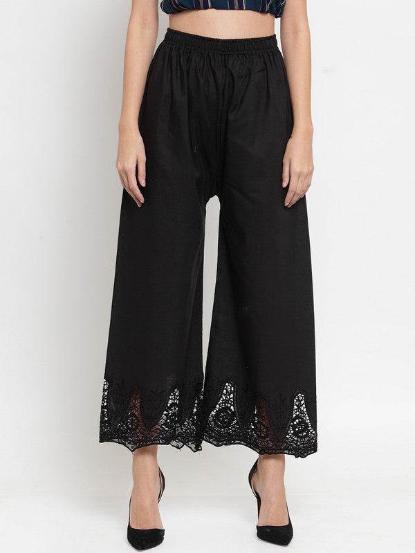 Clora Black Straight Chikan Palazzo