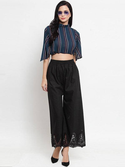 Clora Black Straight Chikan Palazzo