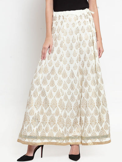 Clora Cream Embellished Rayon Flared Skirt