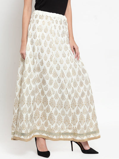 Clora Cream Embellished Rayon Flared Skirt