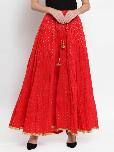 Clora Red Bandhani Maxi Skirt