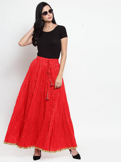 Clora Red Bandhani Maxi Skirt