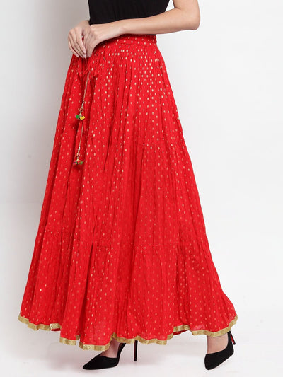 Clora Red Bandhani Maxi Skirt