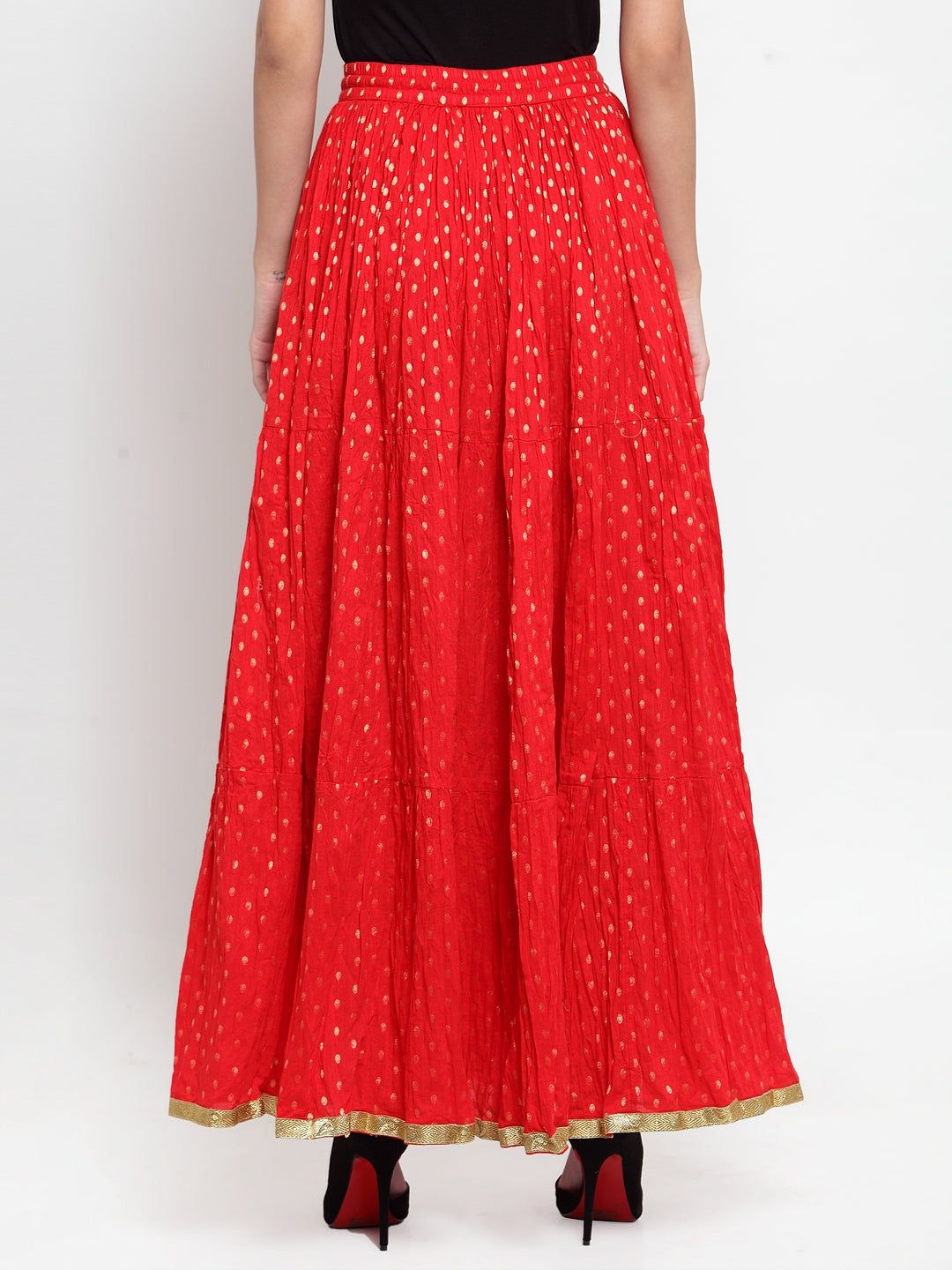 Clora Red Bandhani Maxi Skirt