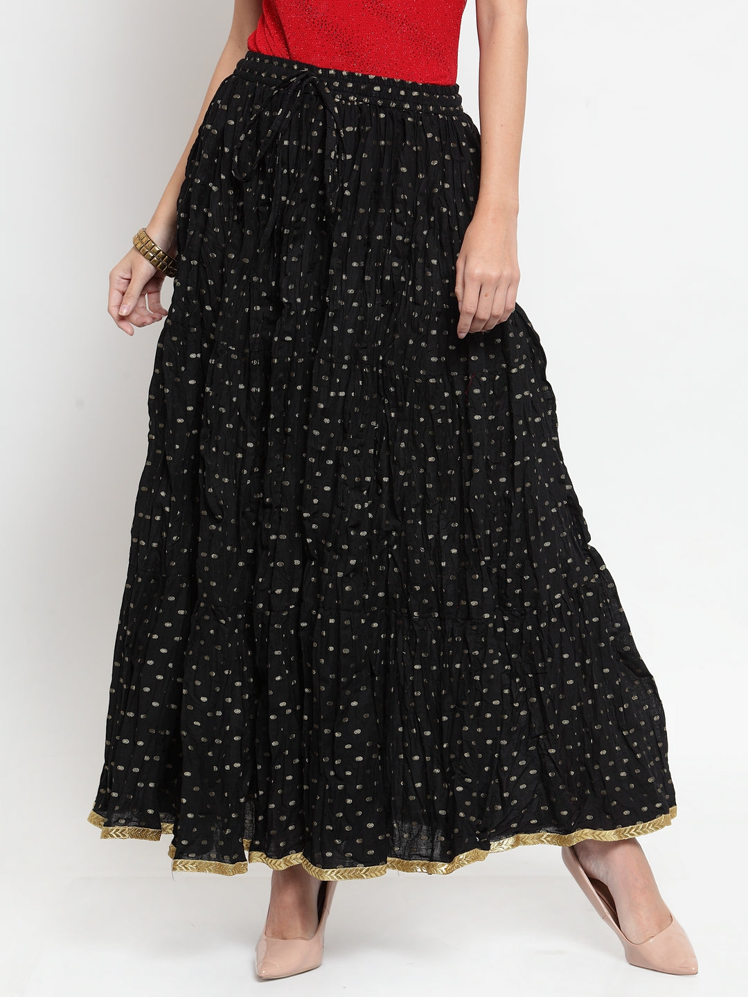 Clora Black Bandhani Maxi Skirt