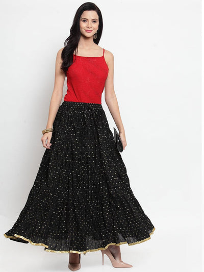 Clora Black Bandhani Maxi Skirt