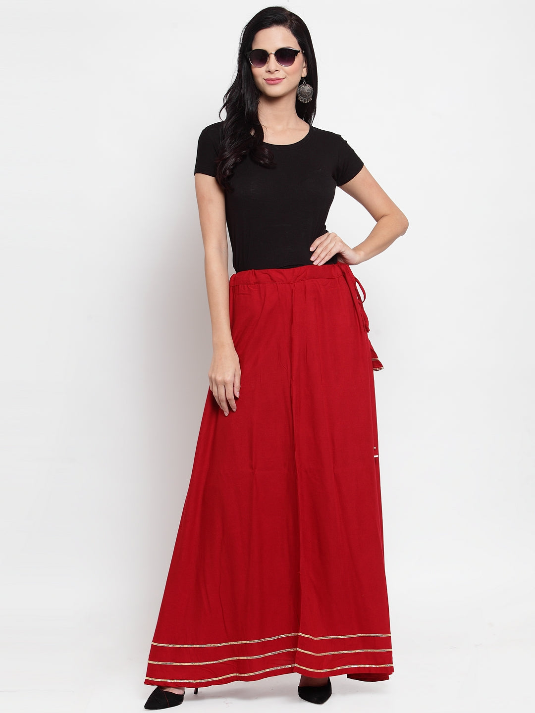 Clora Maroon Gotta Patti Solid Rayon Skirt