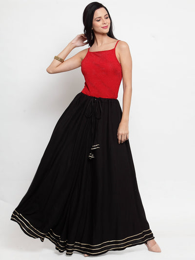 Clora Black Gotta Patti Solid Rayon Skirt