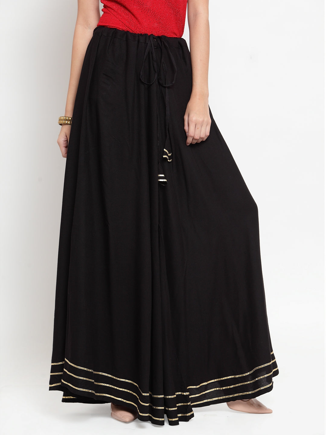 Clora Black Gotta Patti Solid Rayon Skirt