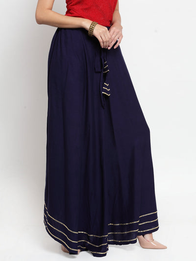 Clora Navy Blue Gotta Patti Solid Rayon Skirt