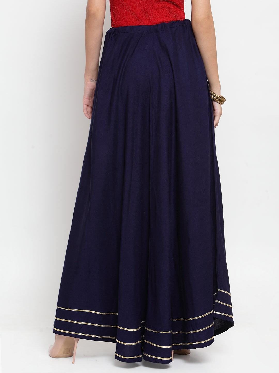 Navy Blue Gotta Patti Solid Rayon Skirt with Drawstring Waistband