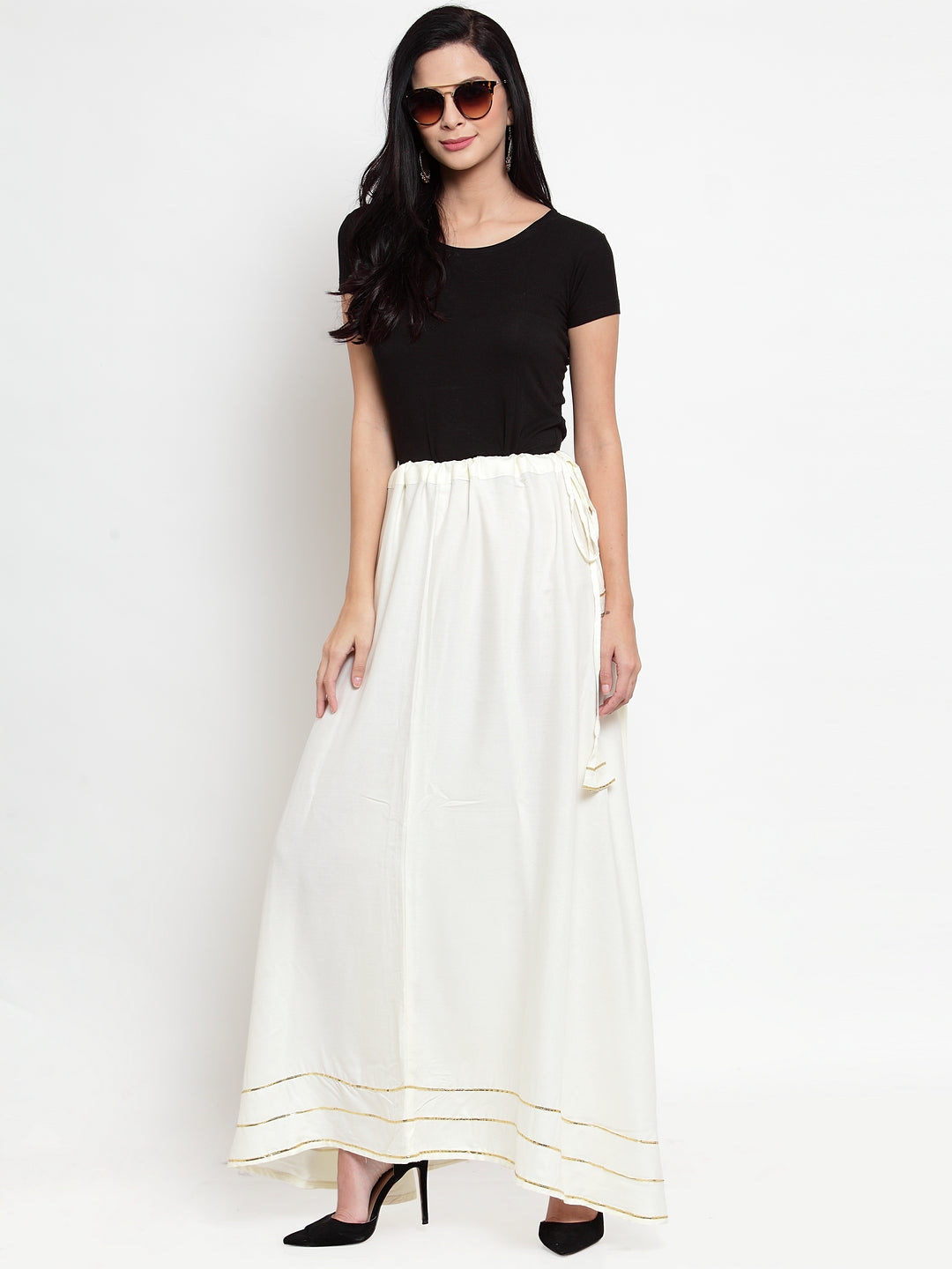 Clora Off-White Gotta Patti Solid Rayon Skirt