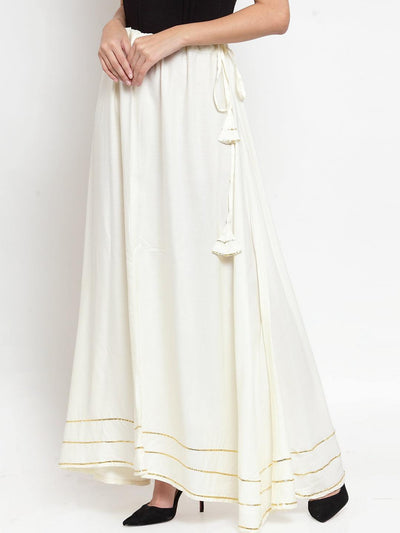 Off-White Gotta Patti Solid Rayon Skirt with drawstring waistband.