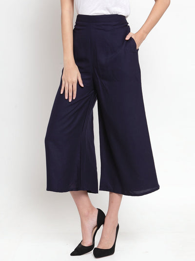 Clora Navy Blue Solid Rayon Culottes