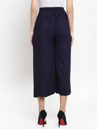 Navy Blue Solid Rayon Culottes for women, providing comfort and style.