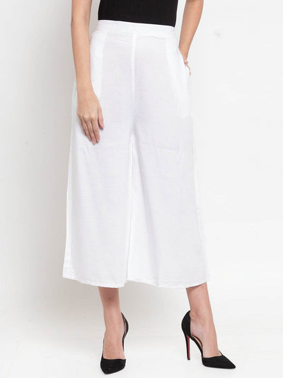 Clora White Solid Rayon Culottes