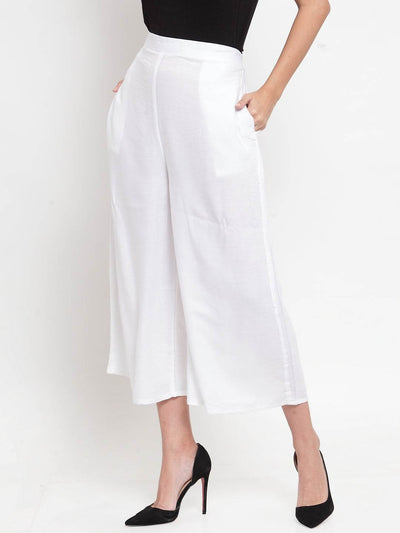 Clora White Solid Rayon Culottes