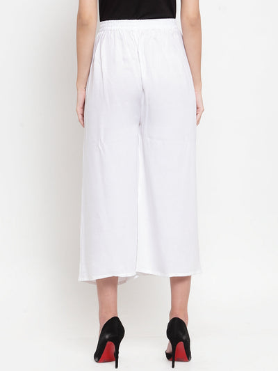 Clora White Solid Rayon Culottes