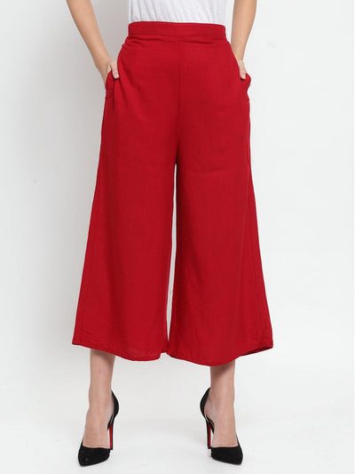 Clora Maroon Solid Rayon Culottes