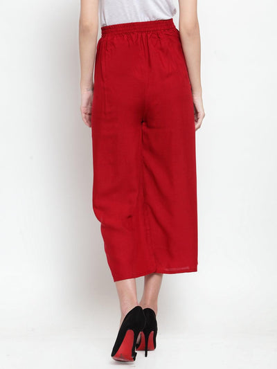 Maroon solid rayon culottes for women with comfortable fit.