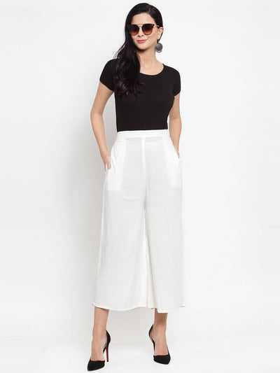 Clora Off-White Solid Rayon Culottes