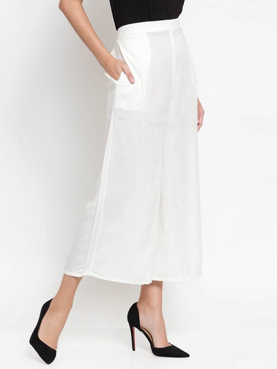 Clora Off-White Solid Rayon Culottes