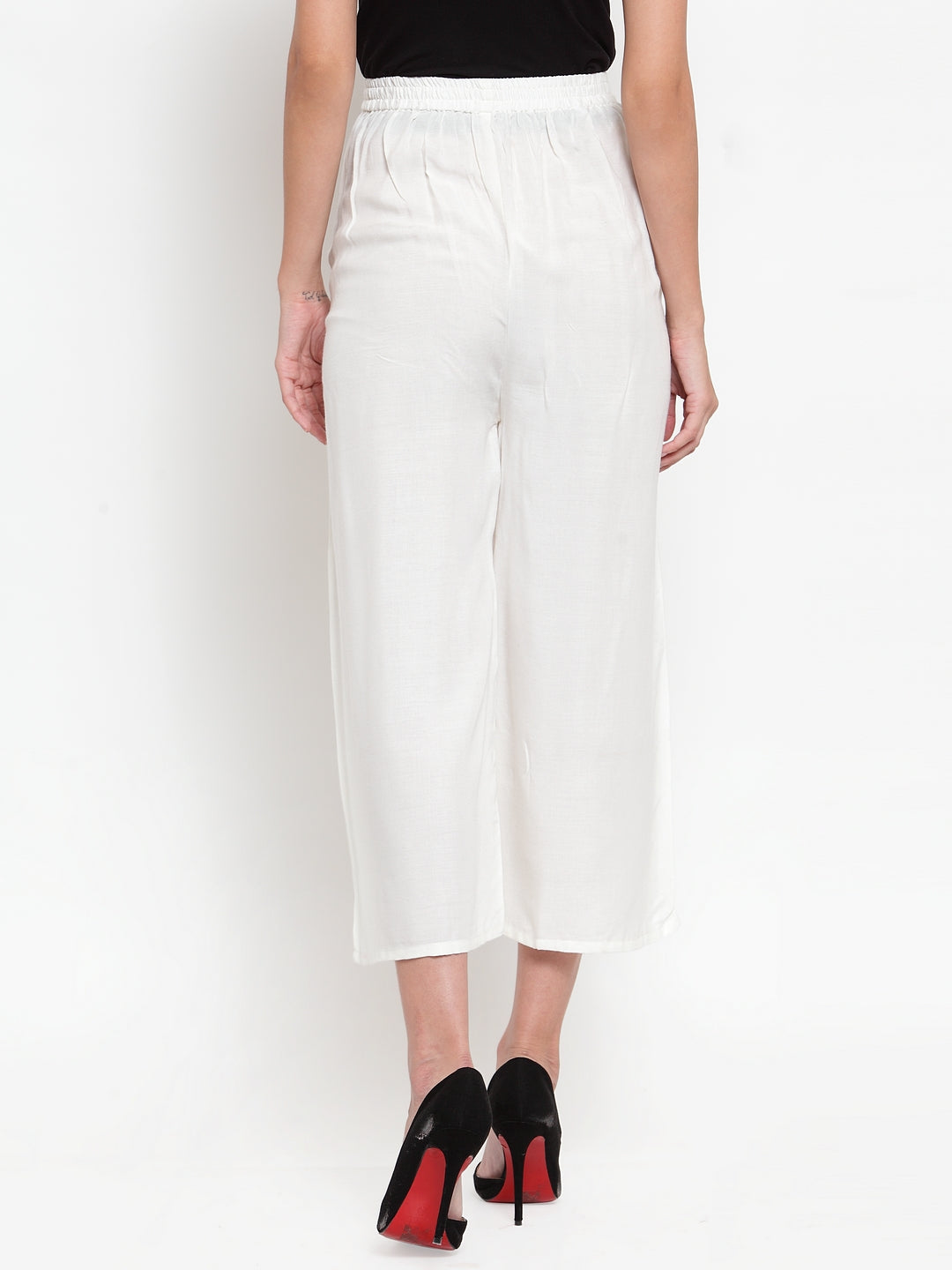 Clora Off-White Solid Rayon Culottes
