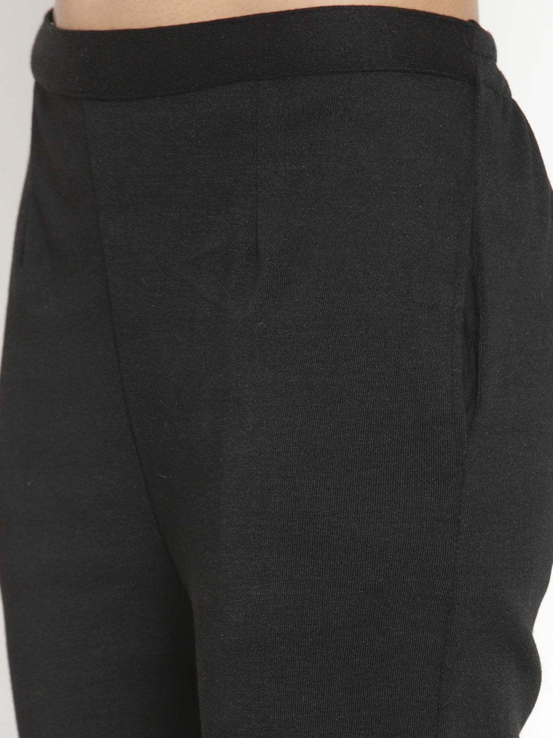 Black woolen pencil pant for women, perfect fit and winter warmth.