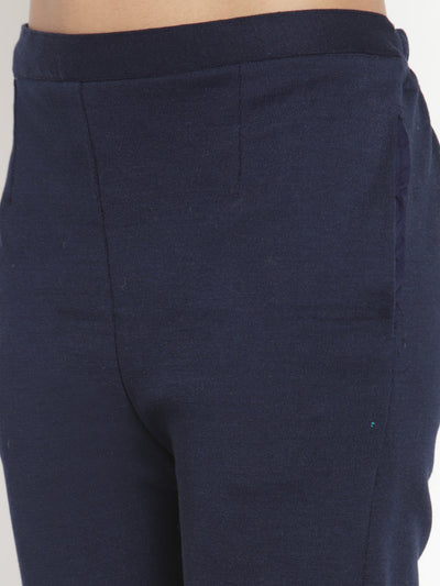 Clora Navy Blue Woolen Pencil Pant