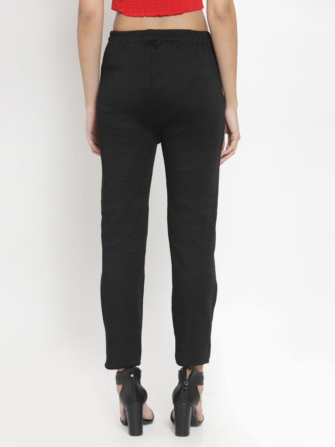 Clora Black Woolen Solid Pant