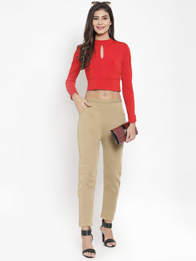Clora Fawn Woolen Solid Pant