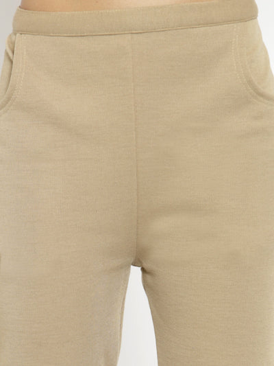 Clora Fawn Woolen Solid Pant