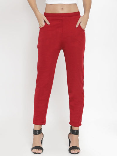 Clora Maroon Woolen Solid Pant