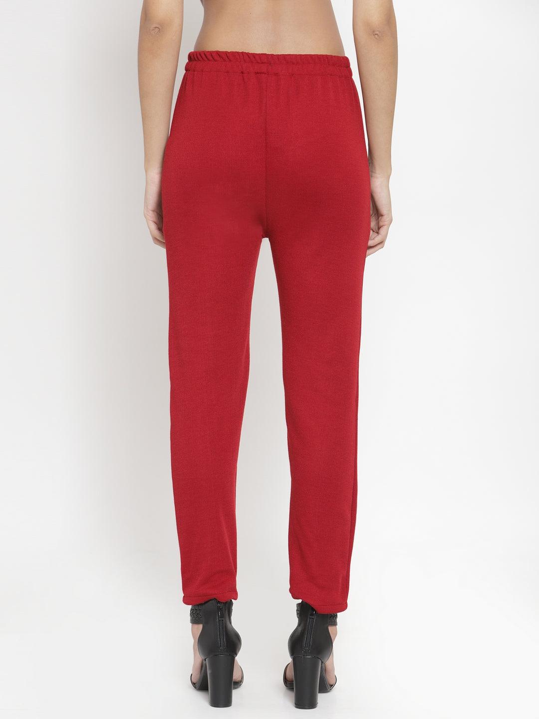 Clora Maroon Woolen Solid Pant