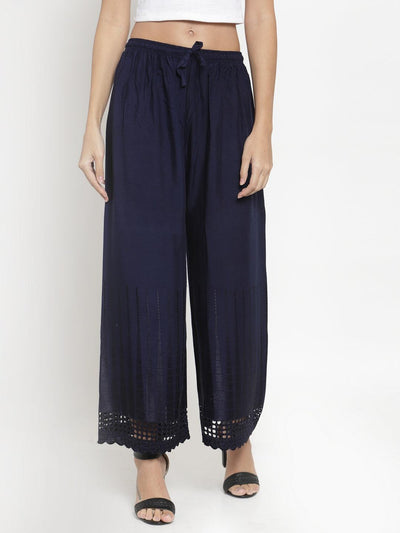 Clora Navy Blue Self Design Rayon Palazzo