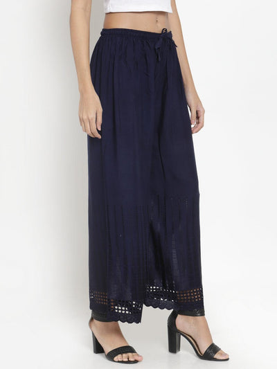 Clora Navy Blue Self Design Rayon Palazzo