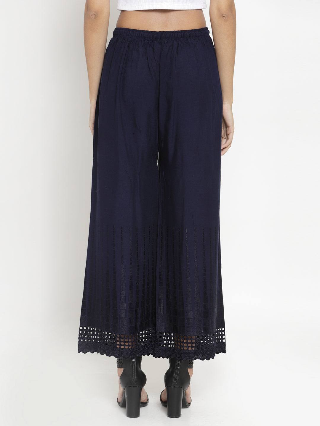 Clora Navy Blue Self Design Rayon Palazzo