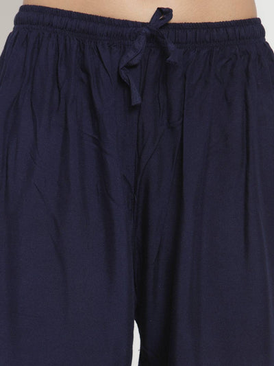 Clora Navy Blue Self Design Rayon Palazzo