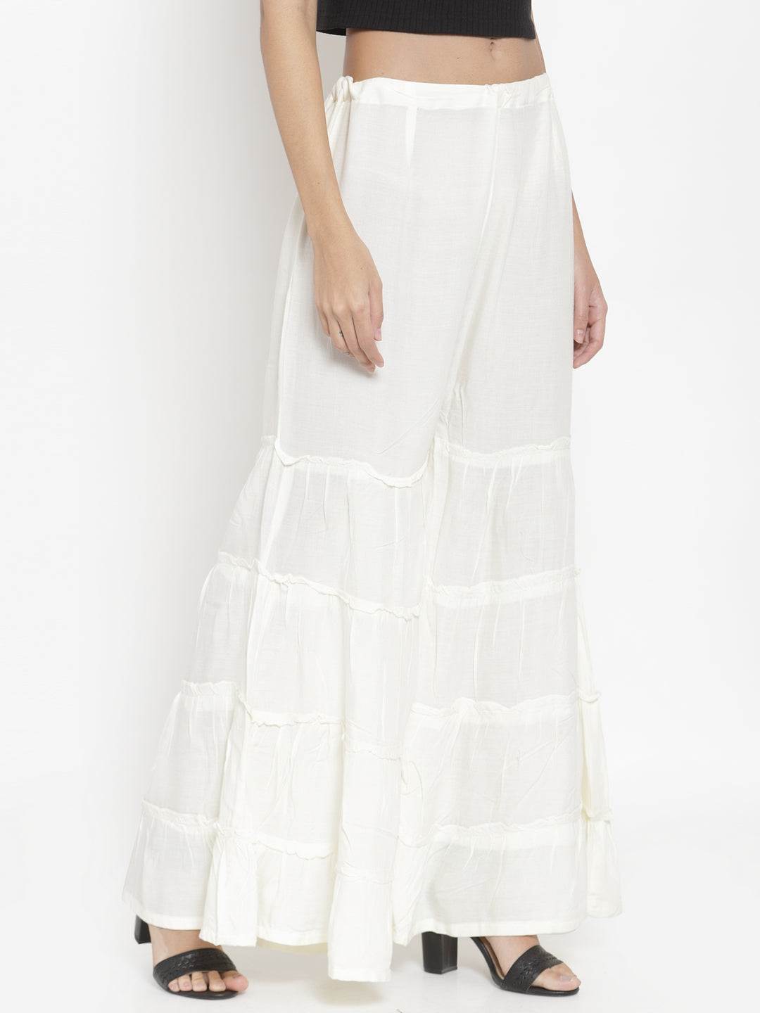 Cream flared solid Gharara for a casual yet classy look.