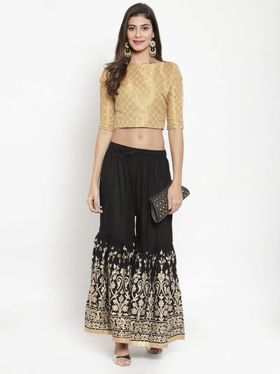 Clora Black Flared Printed Rayon Gharara