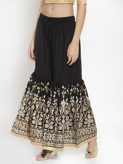 Clora Black Flared Printed Rayon Gharara