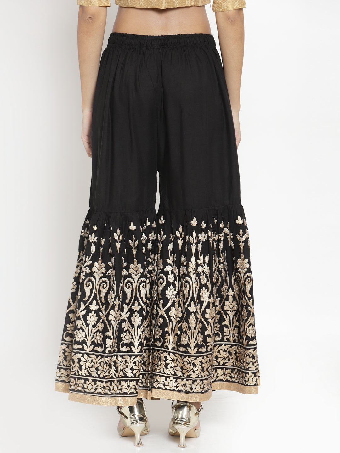 Clora Black Flared Printed Rayon Gharara