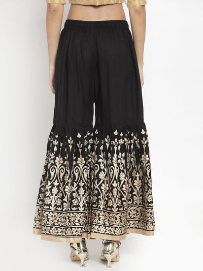Clora Black Flared Printed Rayon Gharara