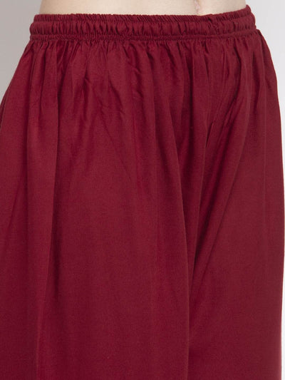 Maroon Printed Rayon Palazzo with elasticated waistband.