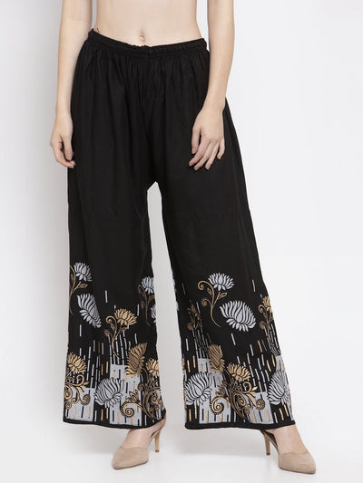 Clora Black Printed Rayon Palazzo