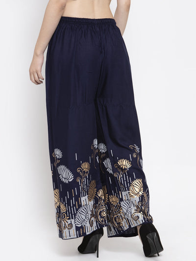 Clora Navy Blue Printed Rayon Palazzo