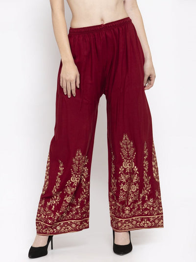 Clora Maroon Straight Printed Rayon Palazzo
