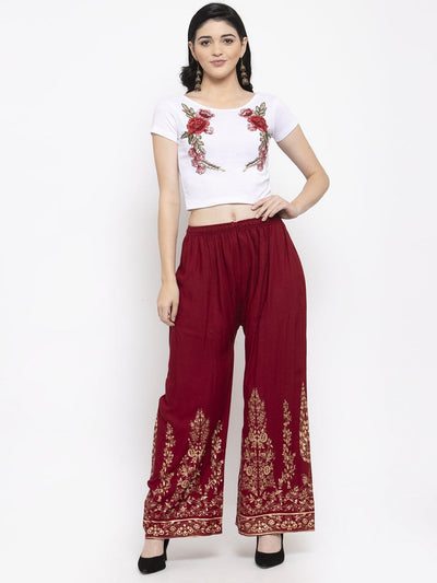 Clora Maroon Straight Printed Rayon Palazzo